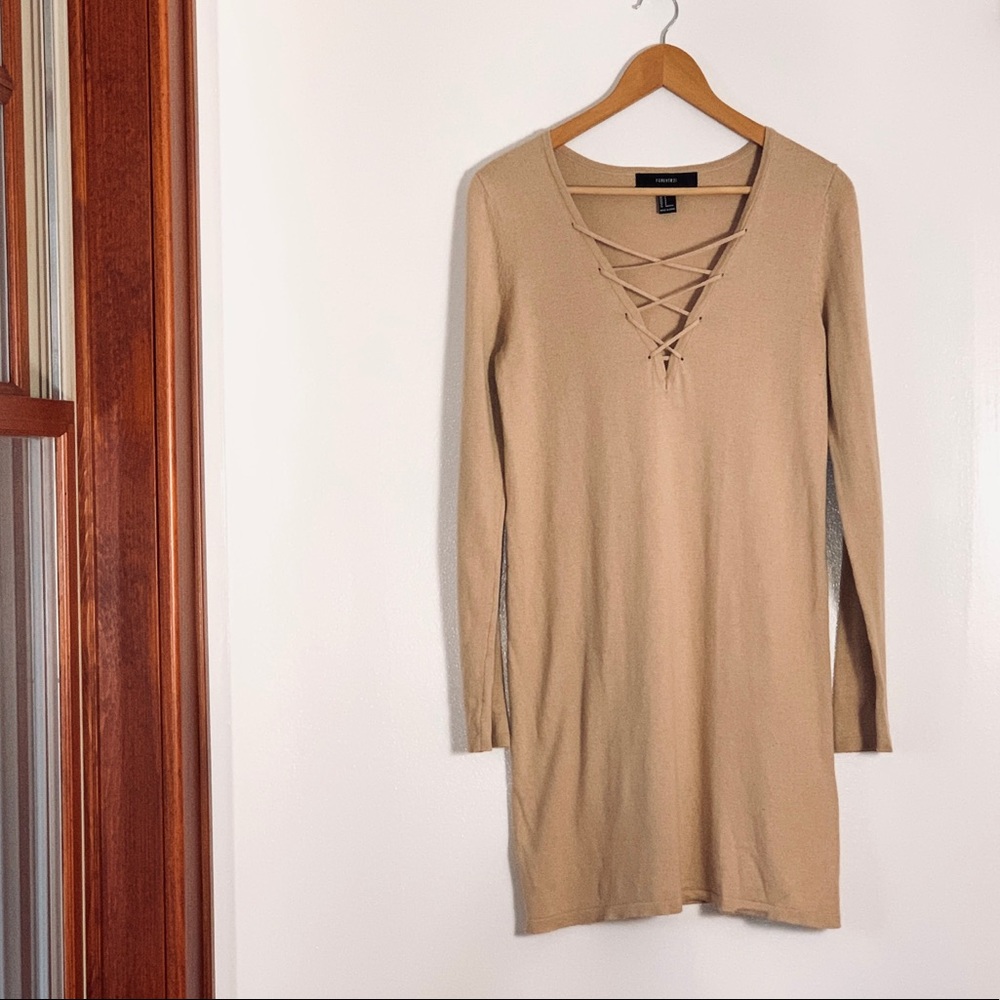 Forever 21 Tan Long Sleeve Knit Dress